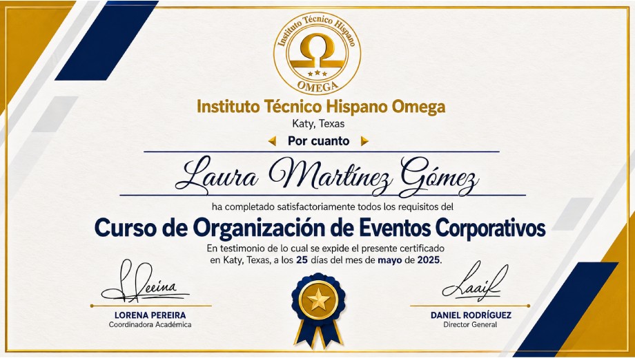 certificado de organizacion de eventos corporativos